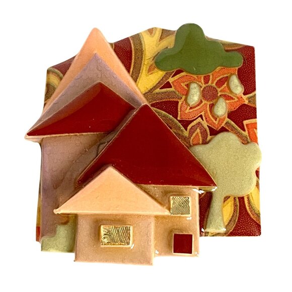 House Pins By Lucinda Large Resin Village Handmade Pin Brooch Wallpaper Backing - Picture 1 of 8